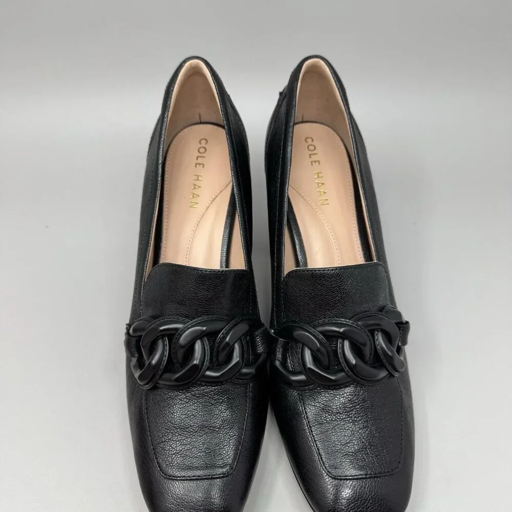 Cole Haan Chrystie Square Chain Loafer Women's 8 Black Leather Block Heel W27271
